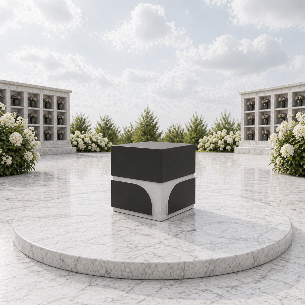 Modern Two-Tone Granite Cremation Urn