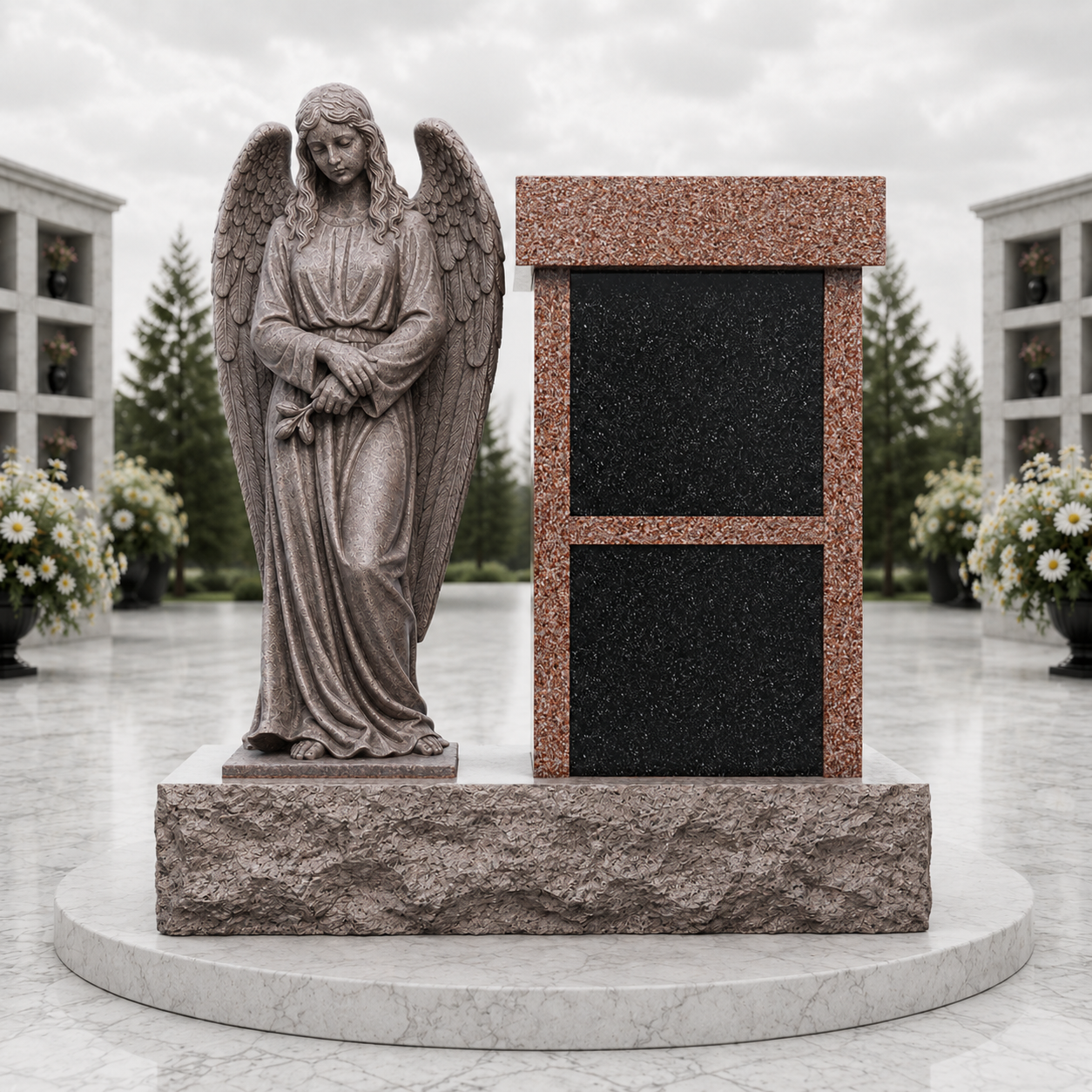 Guardian Angel 2-Level Granite Columbarium Monument