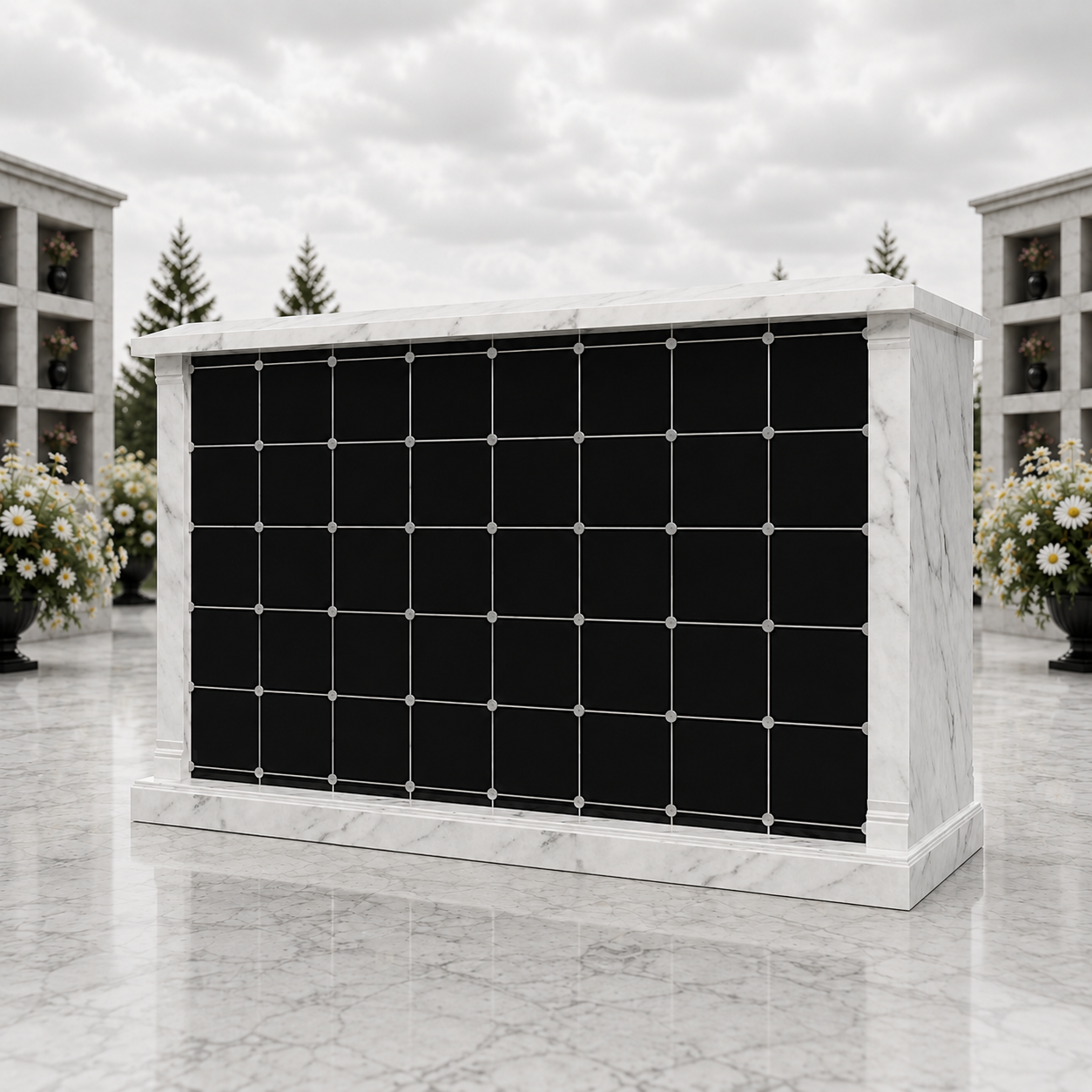 Modern 80-Niche Double-Sided Granite Columbarium