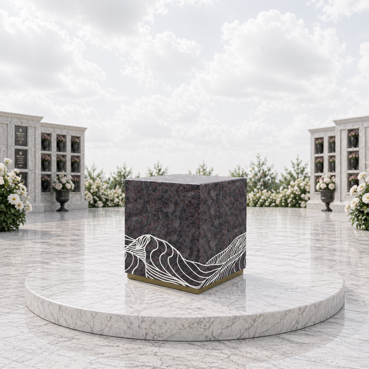 Wave Accent Granite Cremation Urn