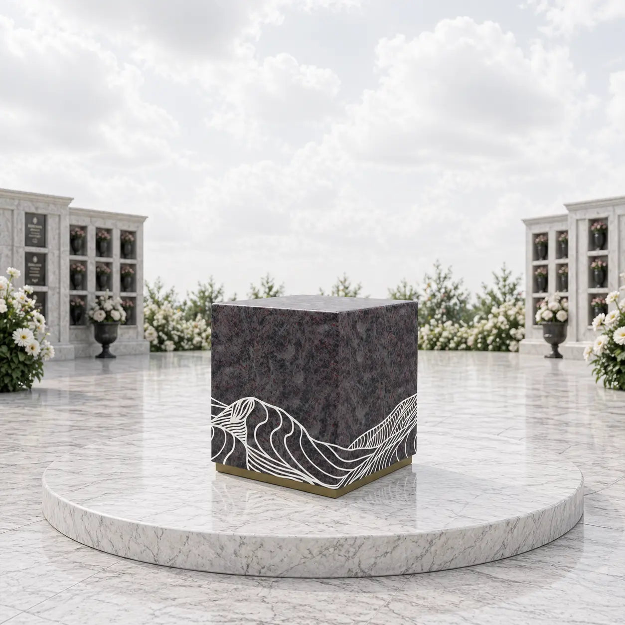 Wave Accent Granite Cremation Urn