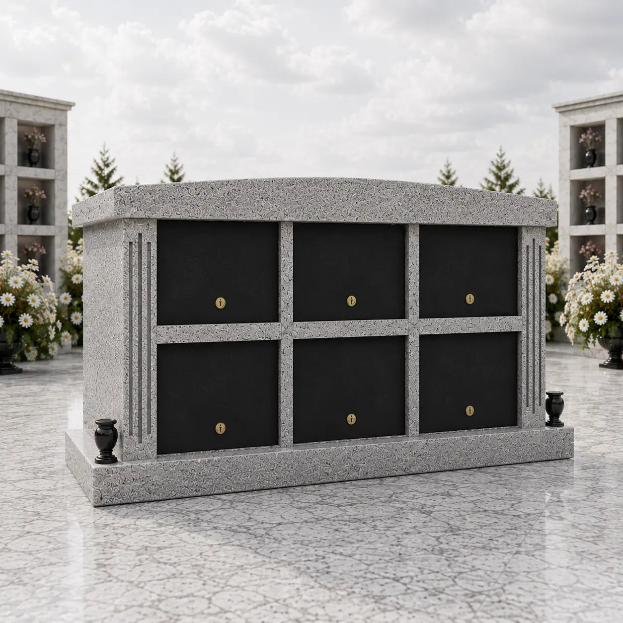 6-Niche Granite Columbarium Monument with Serpentine Top
